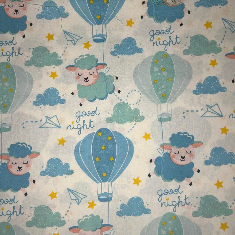 Floating Sheep on White Nursey Cotton Fabric by David Textiles - 1 Yard - Moon